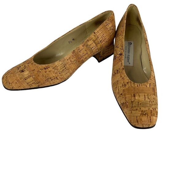 Etienne Aigner Sarah Brown Cork Leather Block Heel Shoe Size 7.5 - Picture 1 of 16
